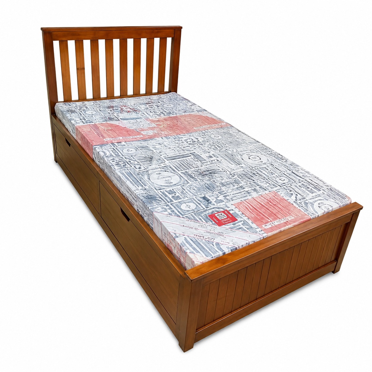 Classic Polished Wooden Bed with Under-Bed Mattress Storage